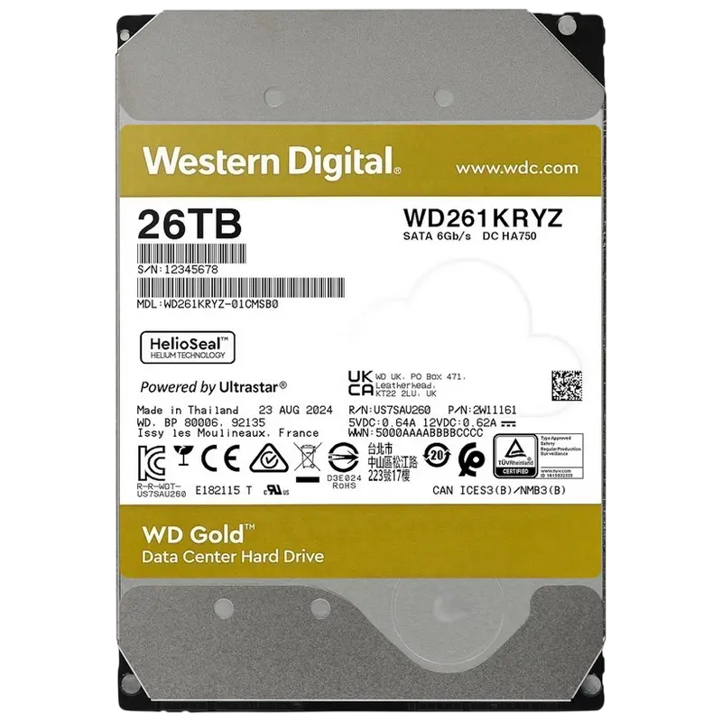 Жесткий диск Western Digital WD Gold, 3.5", 26 ТБ <WD261KRYZ>