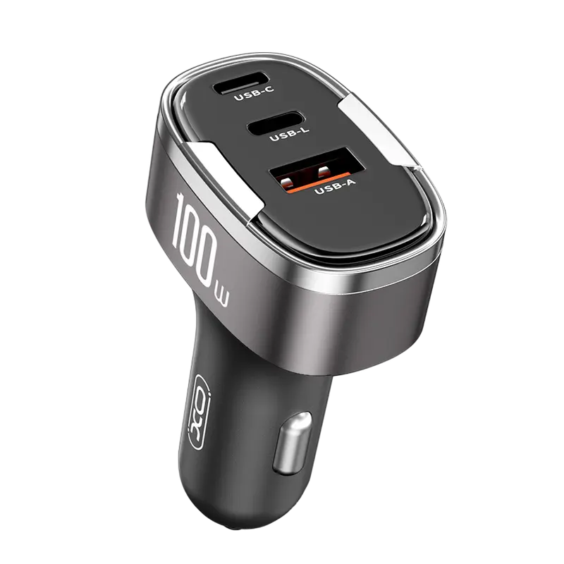 Автомобильное зарядное устройство XO CC61, 100Вт, Серебристый,usb ,micro ,iphone, 3.5, tupe-c, тюльпаны