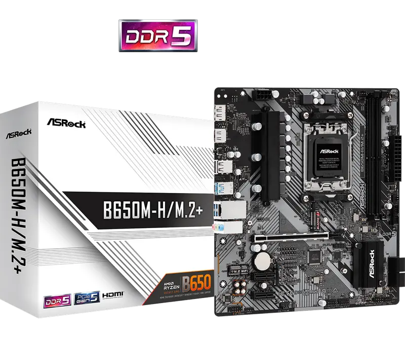 Материнская плата ASRock B650M-H/M.2+, AM5, AMD B650, Micro-ATX