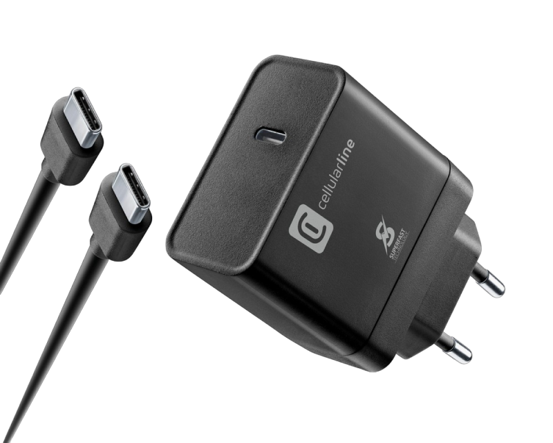 Wall Charger Cellularline,  + Type-C to Type-C, 45W, Black