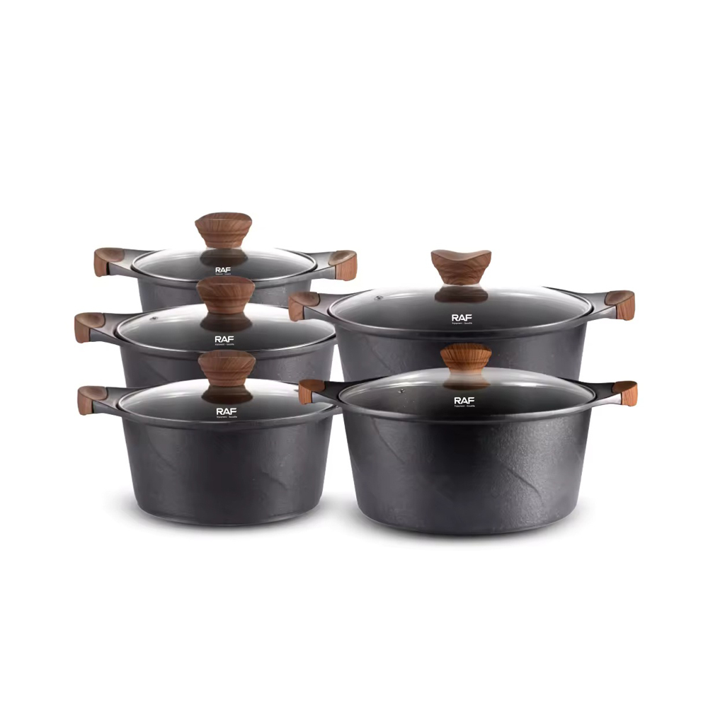 Raf Cookware Set Pans With Lids R.80003, 5pcs Set, Black