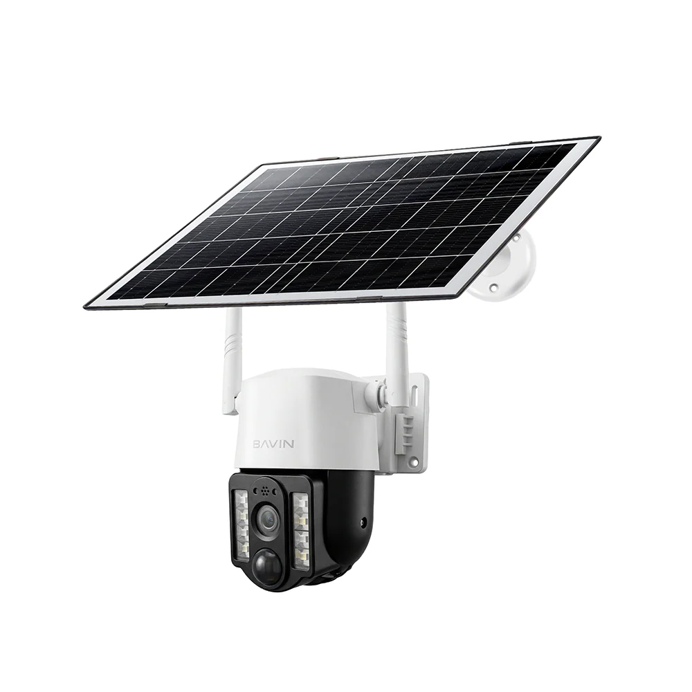BAVIN Outdoor Solar-Powered 4G Surveillance Camera 5MP, 8W Solar Panel, 8000mAh Battery, IP66, White