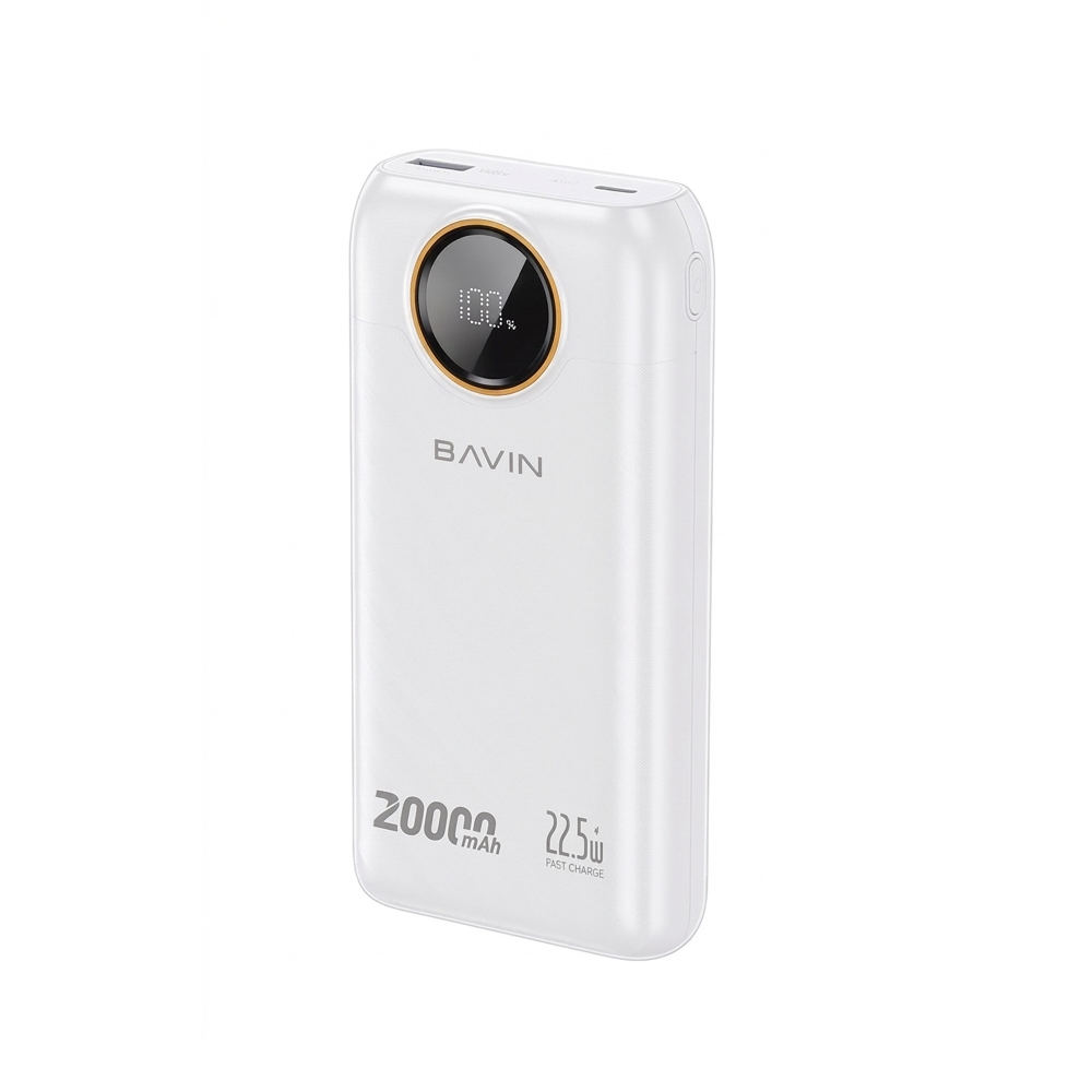 BAVIN Power Bank 20000mAh, 22.5W Fast Charging, Built-in Dual Cables, LED Display, White