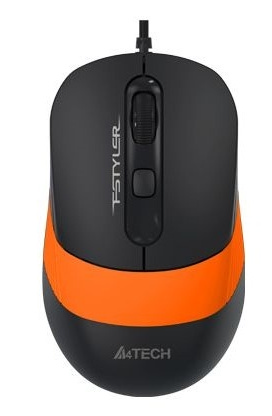 Mouse A4Tech FM10, 800-1600 dpi, 4 buttons, 108g, Ambidextrous, 4-Way Wheel, 1.5m, USB, Black/Orange