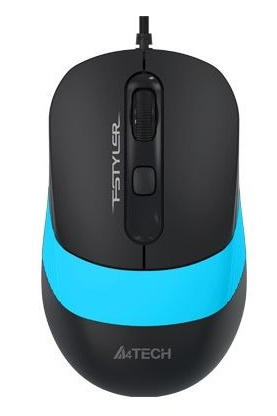 Mouse A4Tech FM10, 800-1600 dpi, 4 buttons, 108g, Ambidextrous, 4-Way Wheel, 1.5m, USB, Black/Blue