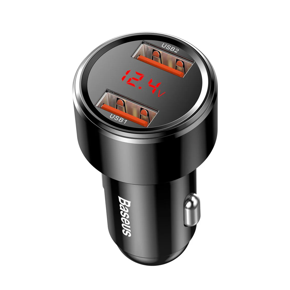 Baseus Car Charger 1*USB-A+1*USB-A 45W, Magic Series, Digital Display, Black