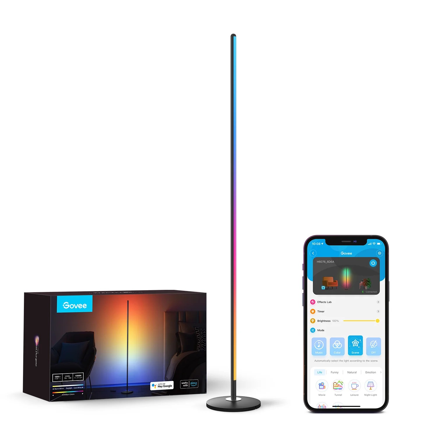Торшер GOVEE RGBICW Floor Lamp, Wi-Fi + BT, Multicolor + Extra White LEDs