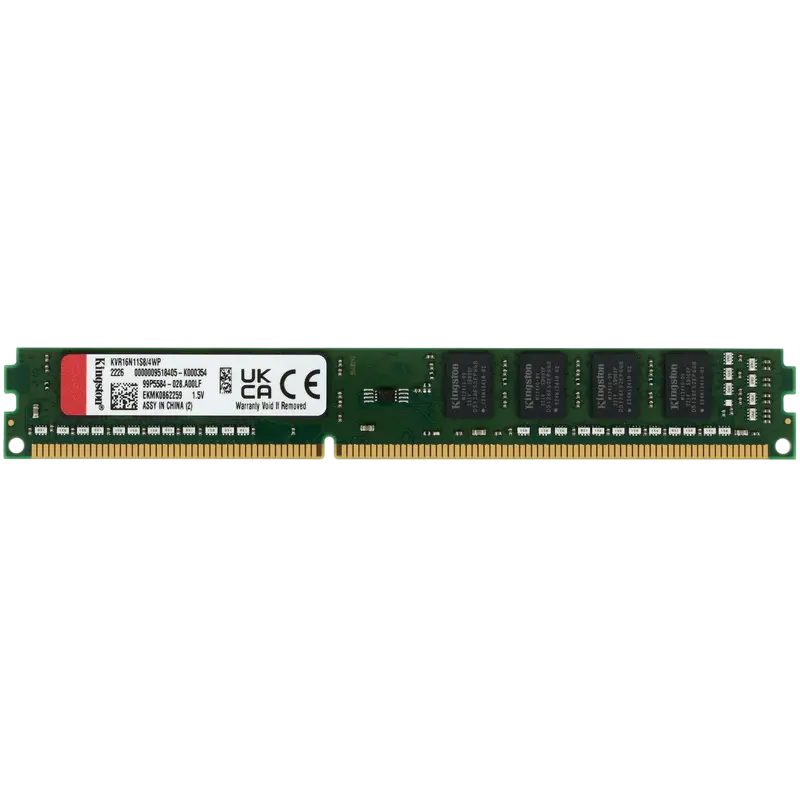 Оперативная память Kingston ValueRAM, DDR3 SDRAM, 1600 МГц, 4 ГБ, KVR16N11S8/4WP