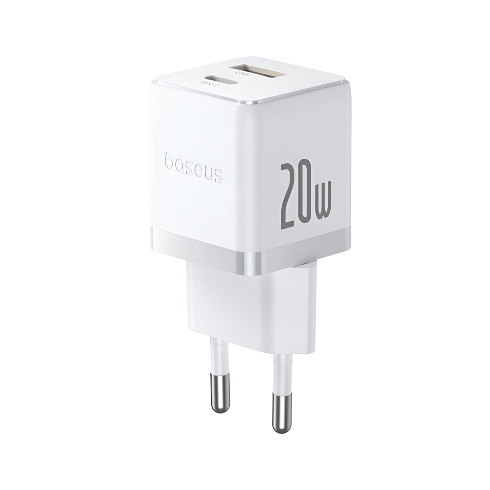 Baseus Wall Charger GaN 1*Type-C+1*USB-A 20W, Palm Series, Moon White