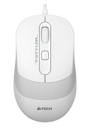 Mouse A4Tech FM10, 800-1600 dpi, 4 buttons, 108g, Ambidextrous, 4-Way Wheel, 1.5m, USB, White/Grey