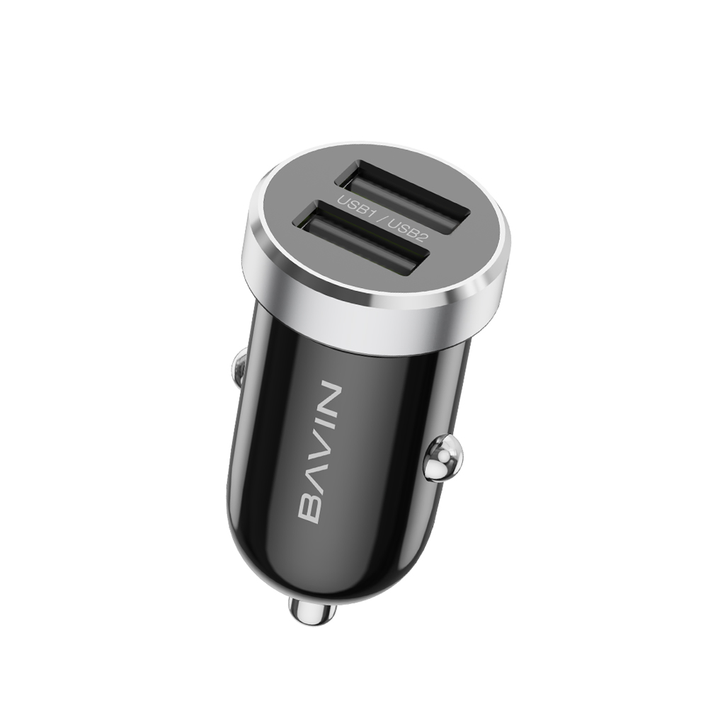 BAVIN Car Charger Dual USB Universal + Cable Type-C, 2.4A,12W, Black