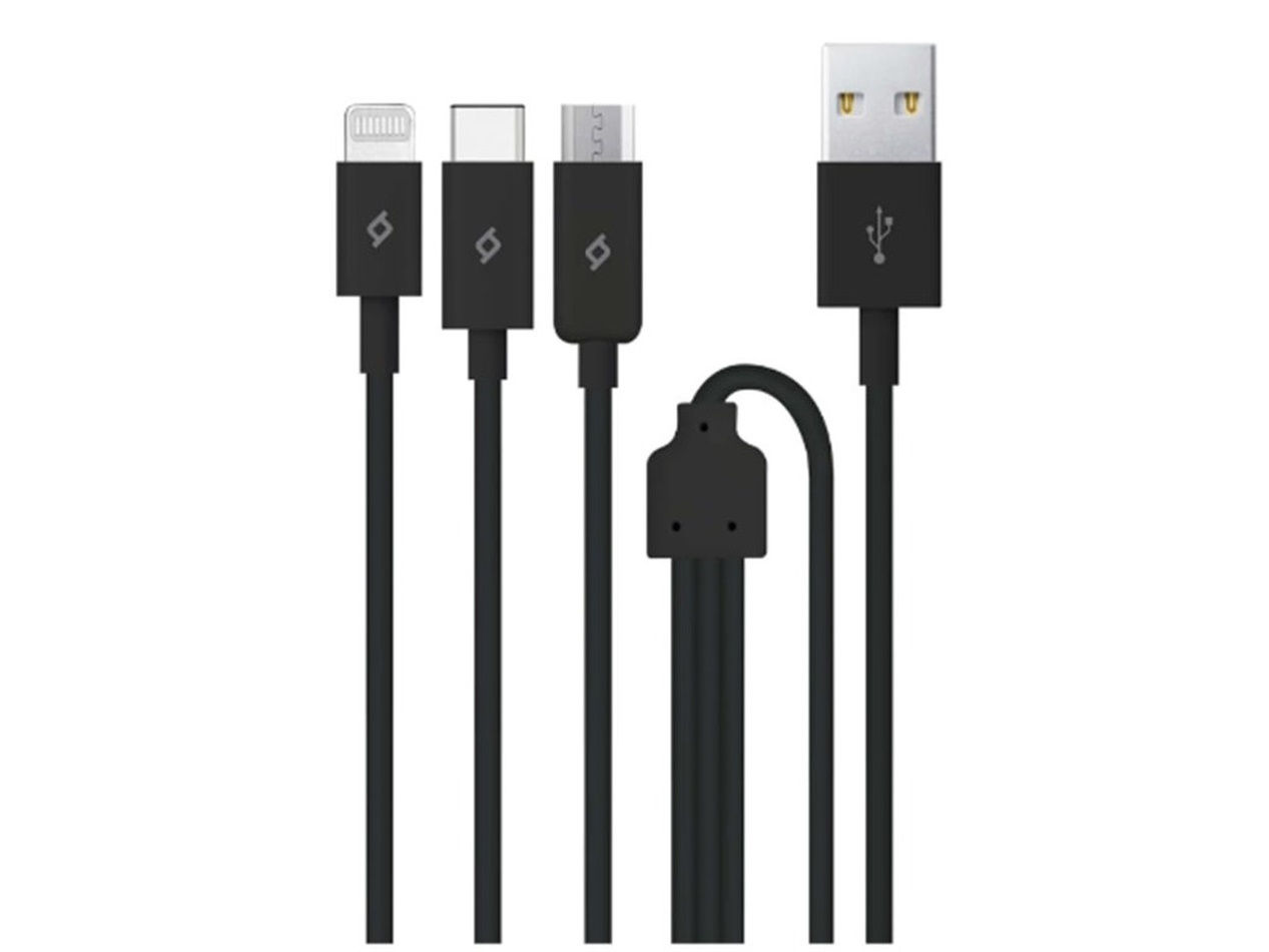 ttec Cable Trio USB to Type-C, Lightning, Micro-USB 2.1A (1.2m), Black,usb ,micro ,iphone, 3.5, tupe-c, тюльпаны