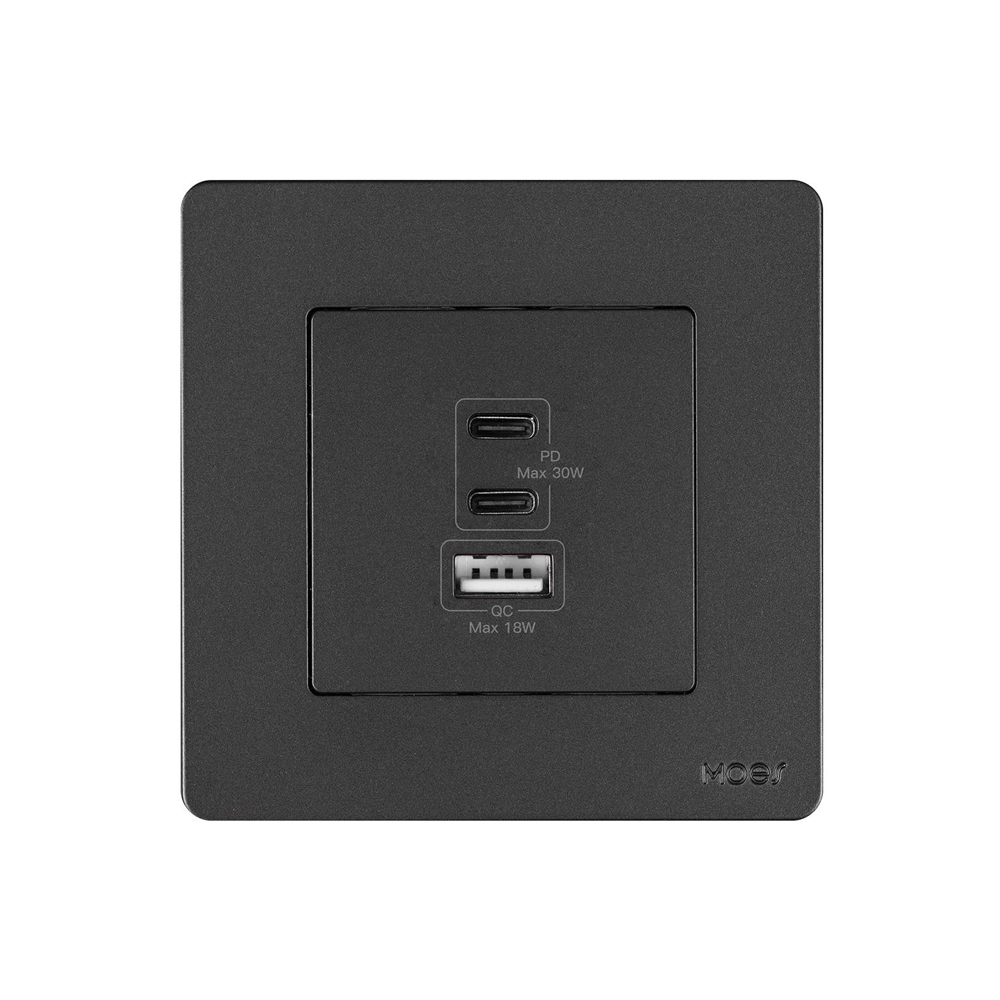 Moes Star Ring Socket 30W GAN 3 Ports (2*Type C+1*USB-A), Grey