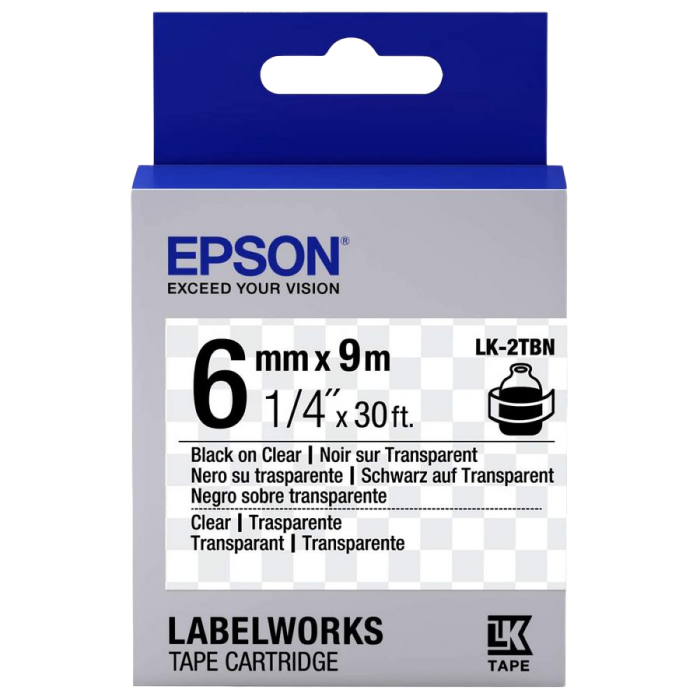 Tape Cartridge EPSON LK2TBN;  6mm/9m Transparent, Blk/Clear, C53S652004 