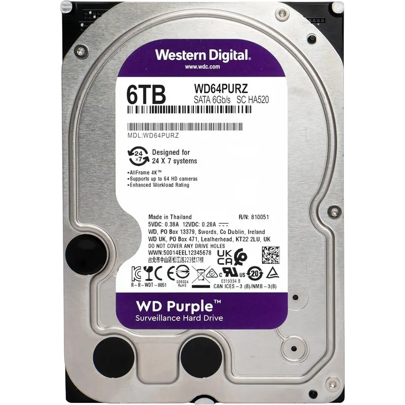Жесткий диск Western Digital WD Purple, 3.5", 6 ТБ <WD64PURZ>