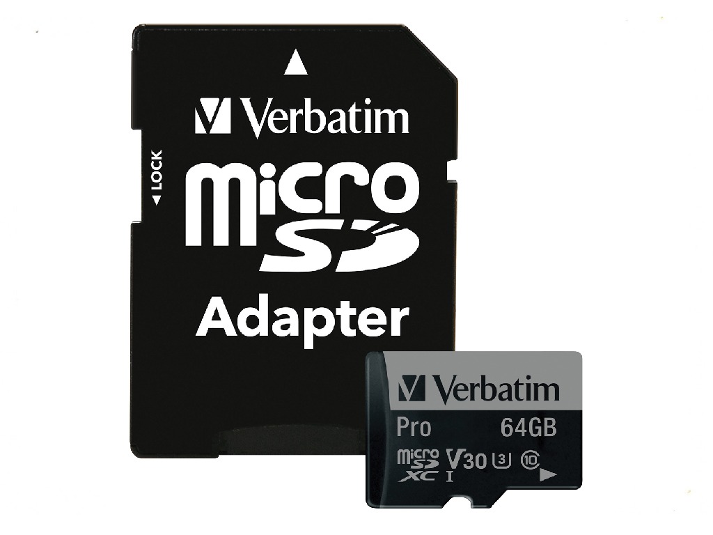 64GB microSD Class10 U3 UHS-I V30 + SD Adapter Verbatim Pro U3 microSDXC, 600x, Read up to: 90MB/s, , клавиатуры ,мышки ,веб камера ,коврики ,флешки , 16gb, 32gb,64gb,128gb,256gb,512,microsd,sd