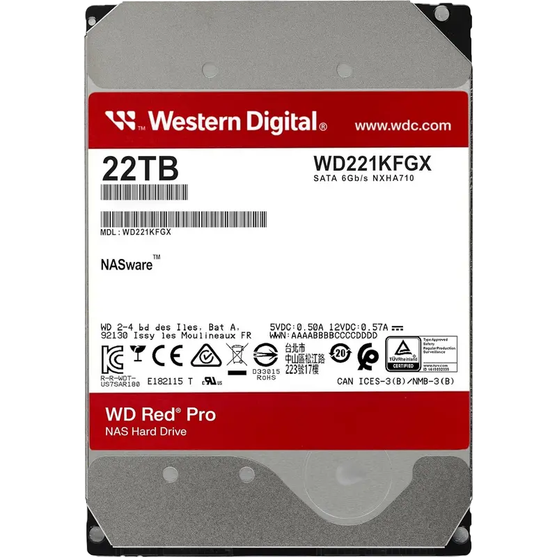 Жесткий диск Western Digital WD Red Pro, 3.5", 22 TB <WD221KFGX>,процессоры ,оперативная память, ssd, M2, hdd, кейсы