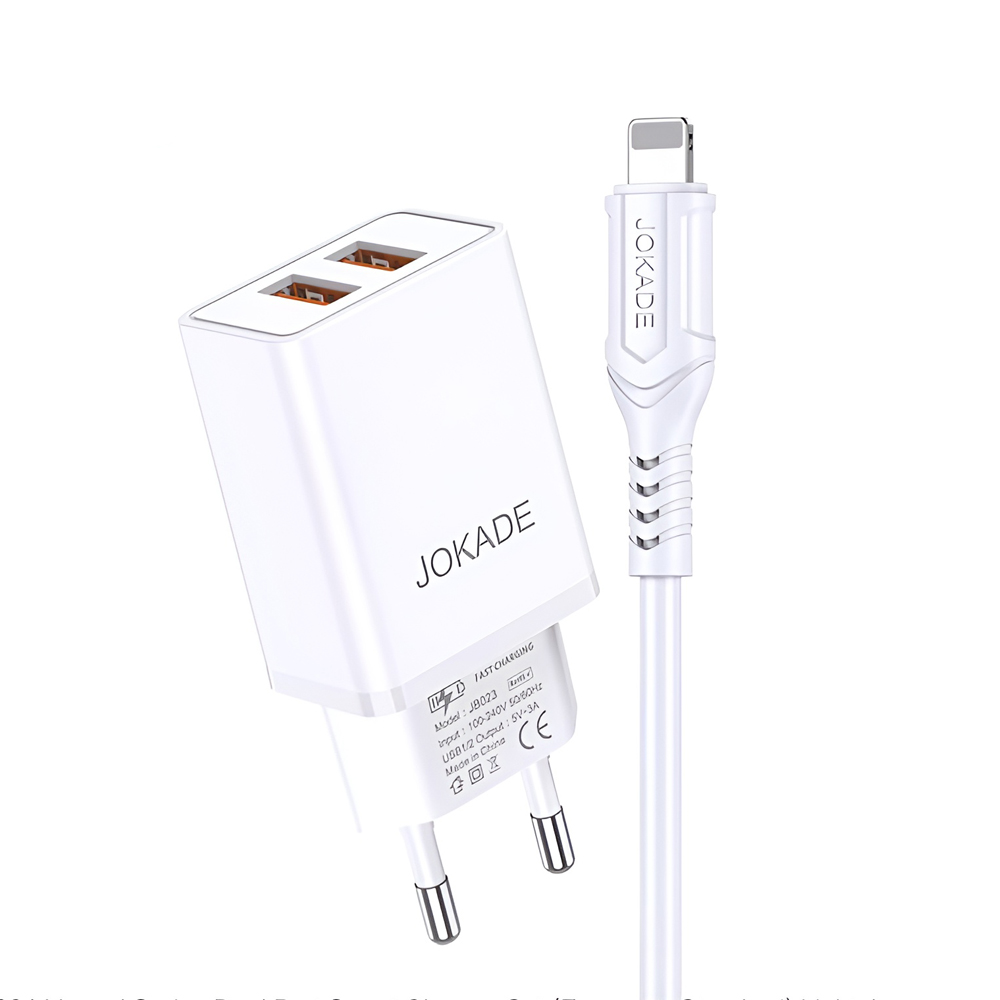 Jokade Wall Charger with Cable USB-A to Lightning Dual Port JB024 3A, White