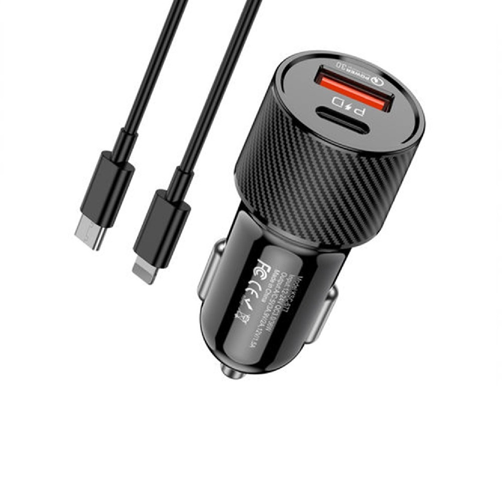 Ksiga Car Charger with Cable Type-C to Lightning 38W KSC-678 Ruilian, Black