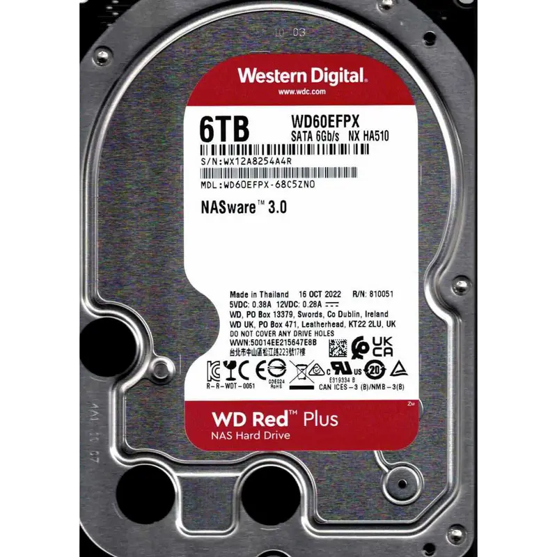 Жесткий диск Western Digital WD Red Plus, 3.5", 6 ТБ <WD60EFPX>
