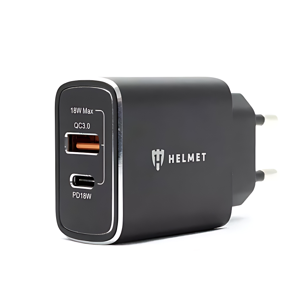 Helmet Wall Charger USB/Type-C QC3.0 18W (Сable 3 in1), Black