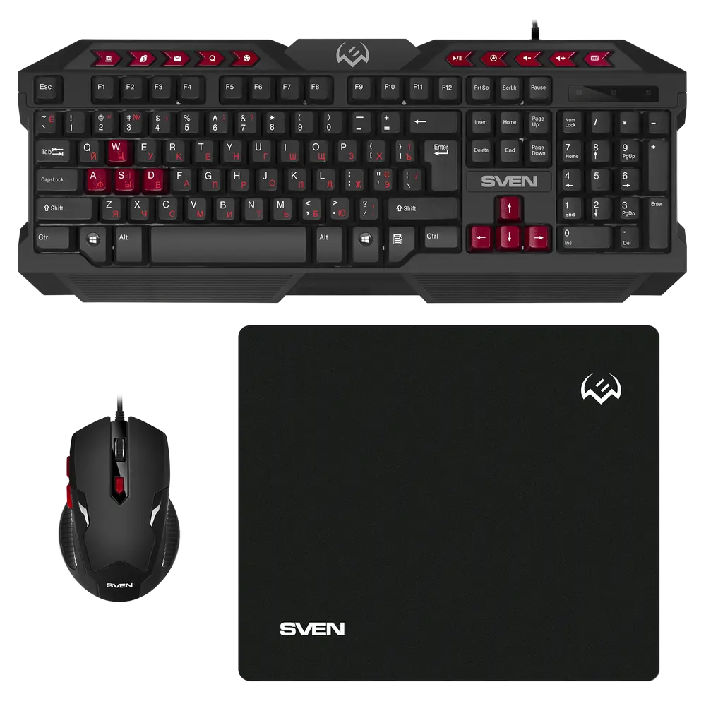 Клавиатура, мышь и коврик для мыши SVEN GS-9200, Проводное, Черный/Красный, клавиатуры ,мышки ,веб камера ,коврики ,флешки , 16gb, 32gb,64gb,128gb,256gb,512,microsd,sd
