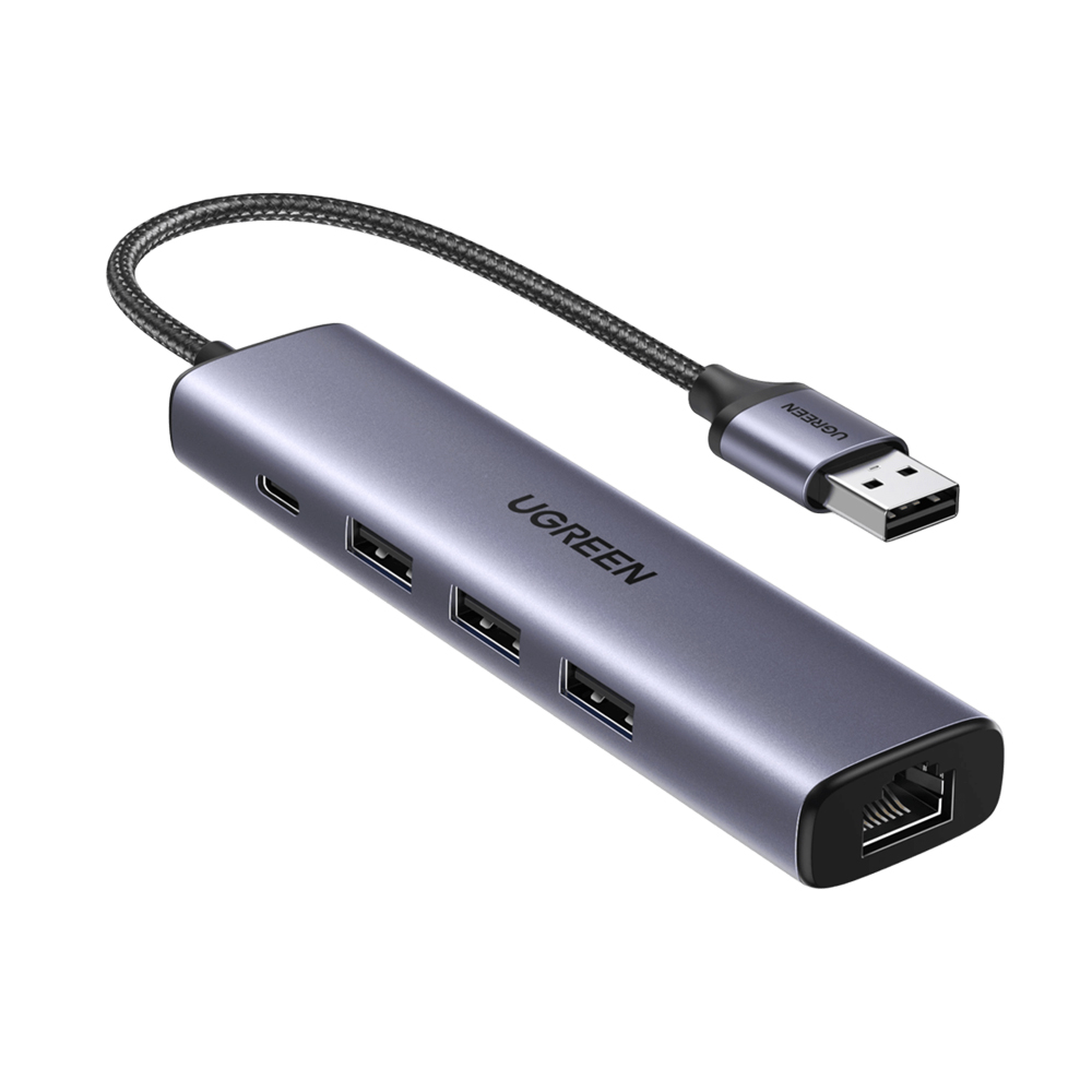 UGREEN HUB 5in1 USB-A 3.0 to 3*USB3.0+Gigabit RJ45+PD 100W | CM475, Grey
