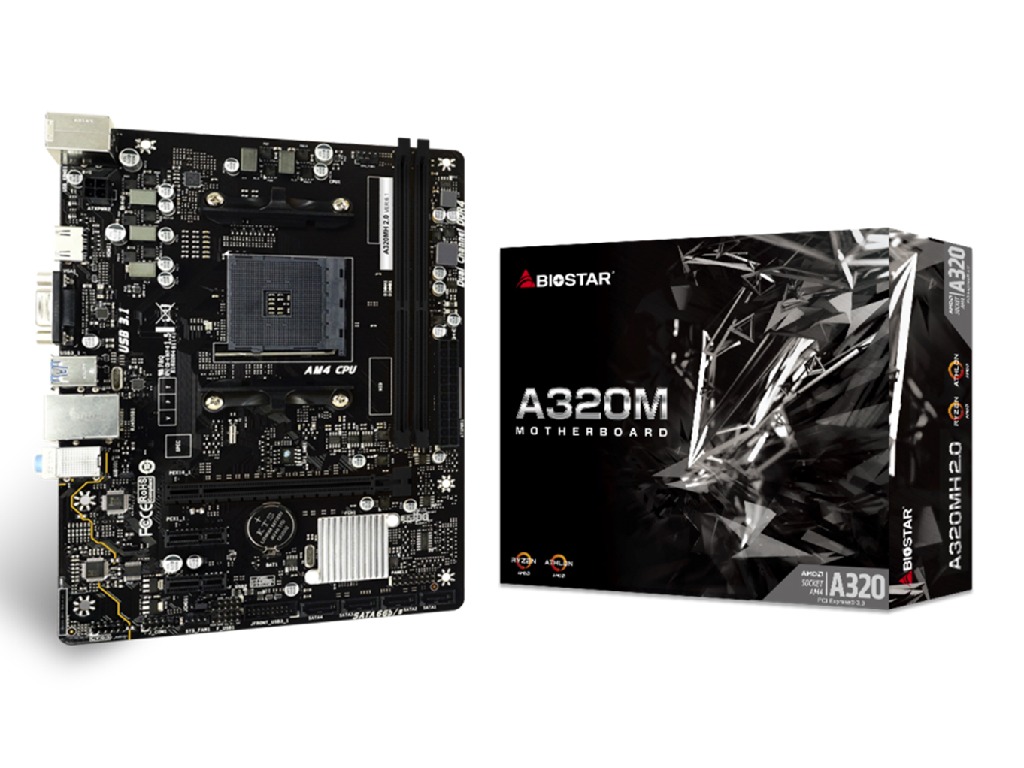 BIOSTAR A320MH 2.0, Socket AM4, AMD A320, Dual 2xDDR4-2933, APU AMD graphics, VGA, HDMI, 1xPCIe X16,процессоры ,оперативная память, ssd, M2, hdd, кейсы