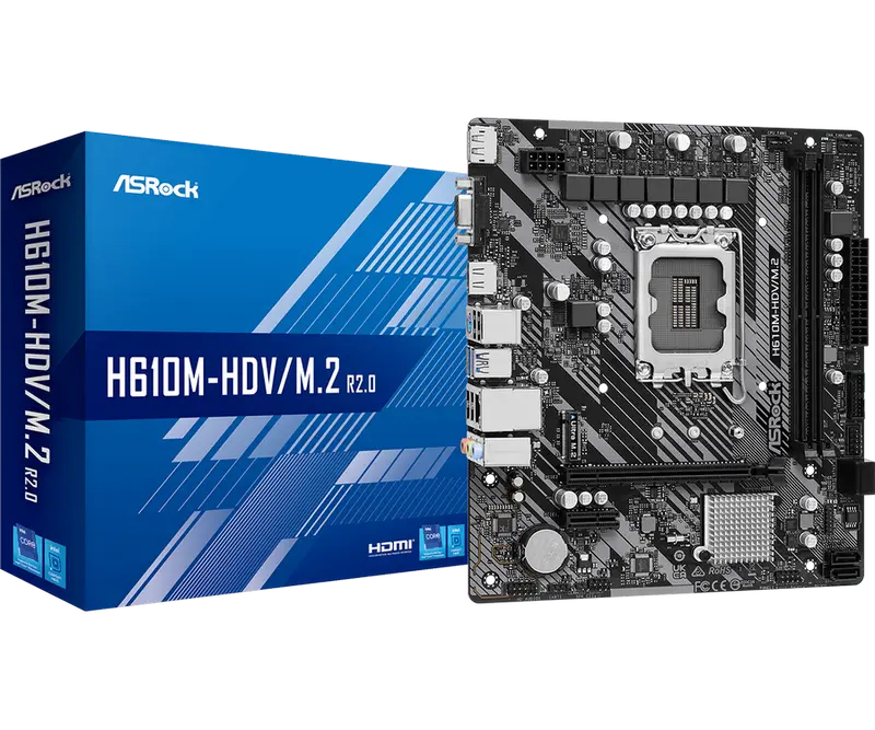 Материнская плата ASRock H610M-HDV/M.2 R2.0, LGA1700, Intel H610, Micro-ATX