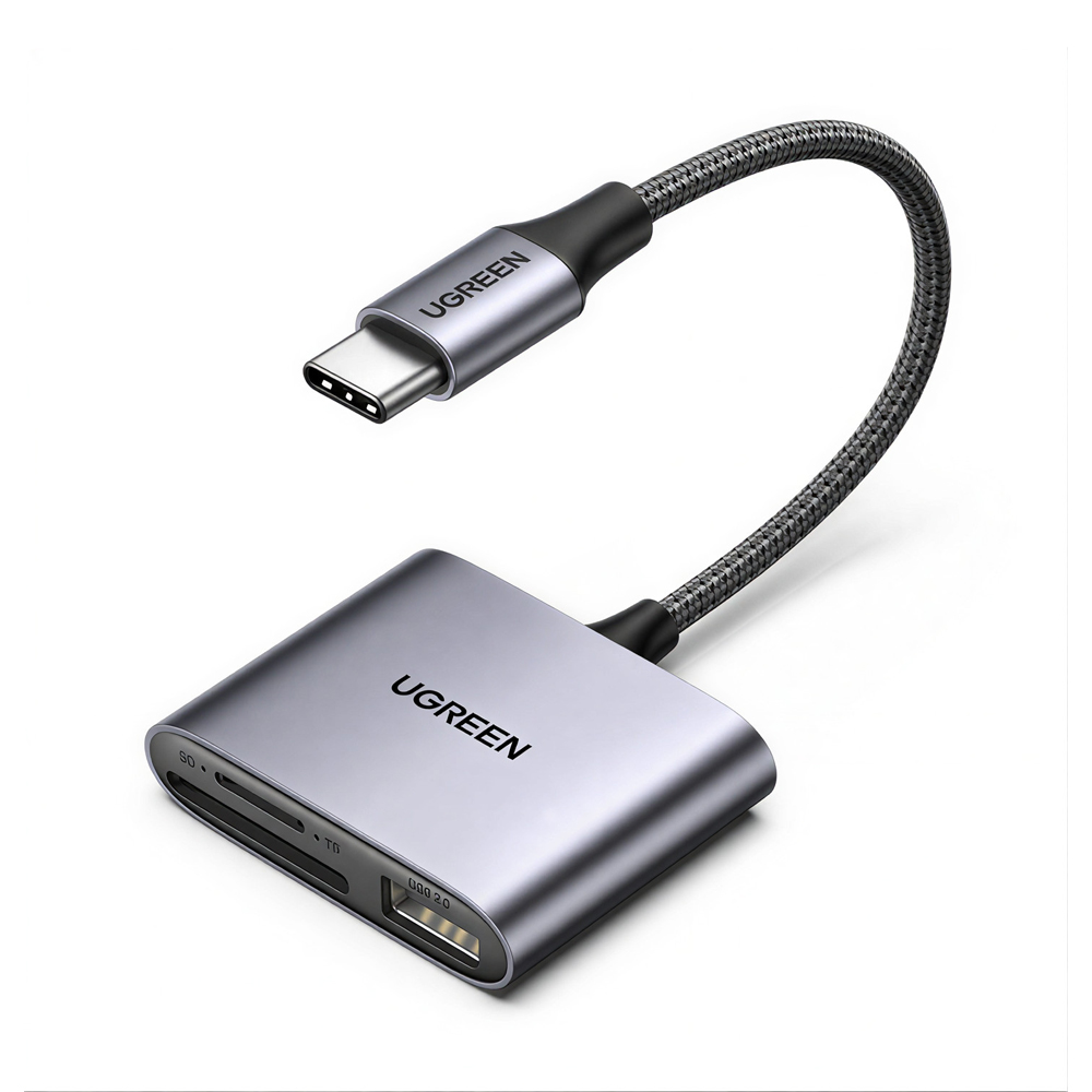 UGREEN Card Reader 3in1 USB-C 3.0 to TF/SD + USB 2.0 | CM387, Gray