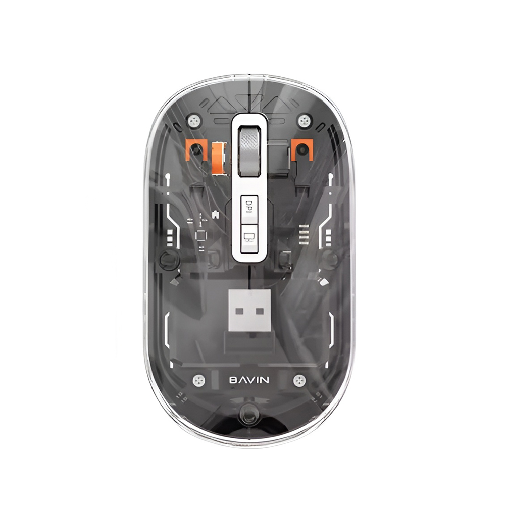 BAVIN Wireless Transparent Mouse, Dual Mode (Bluetooth + 2.4G), 400mAh Battery, Silent Design, Black