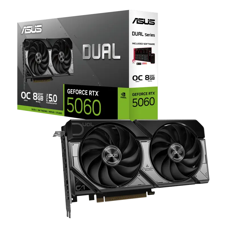 Видеокарта ASUS DUAL-RTX5060-O8G, 8GB GDDR7 128бит,процессоры ,оперативная память, ssd, M2, hdd, кейсы