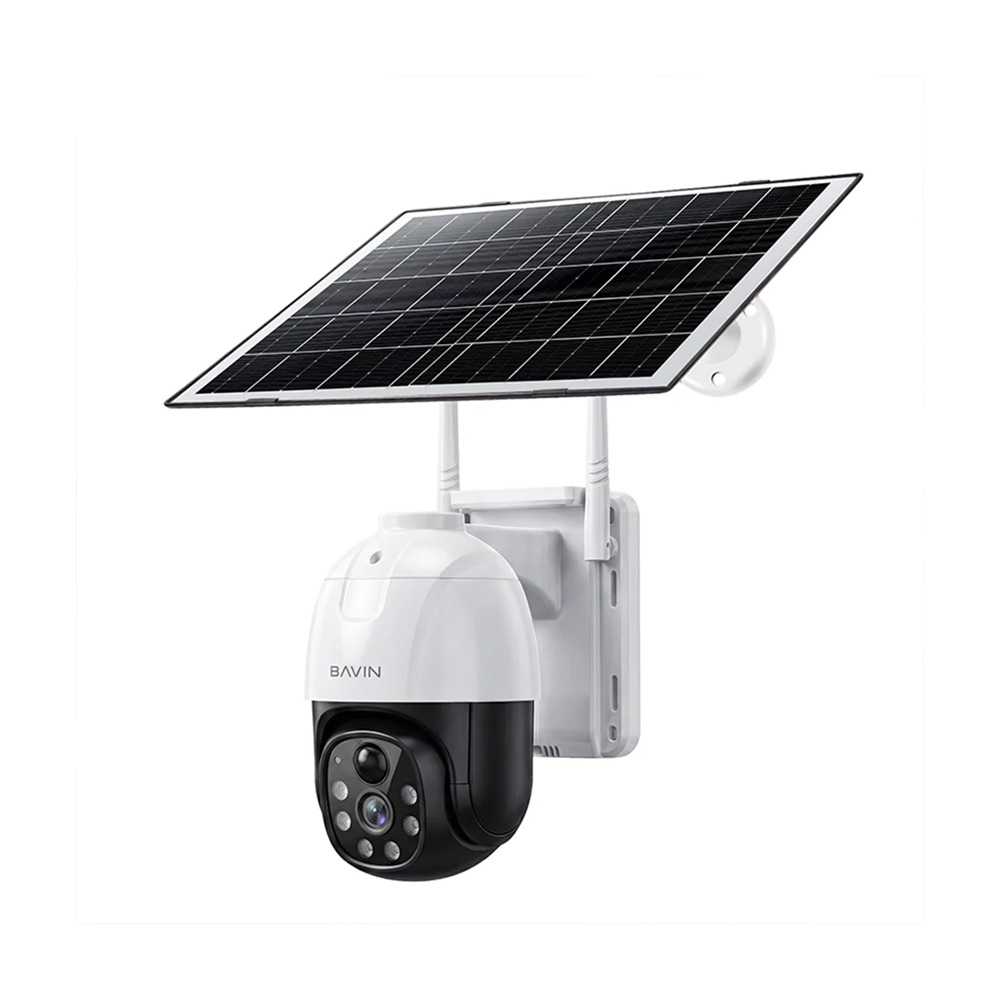 BAVIN Outdoor Solar Security Camera 5MP HD, PTZ (350°/90°), PIR Motion Detection, IP66, White