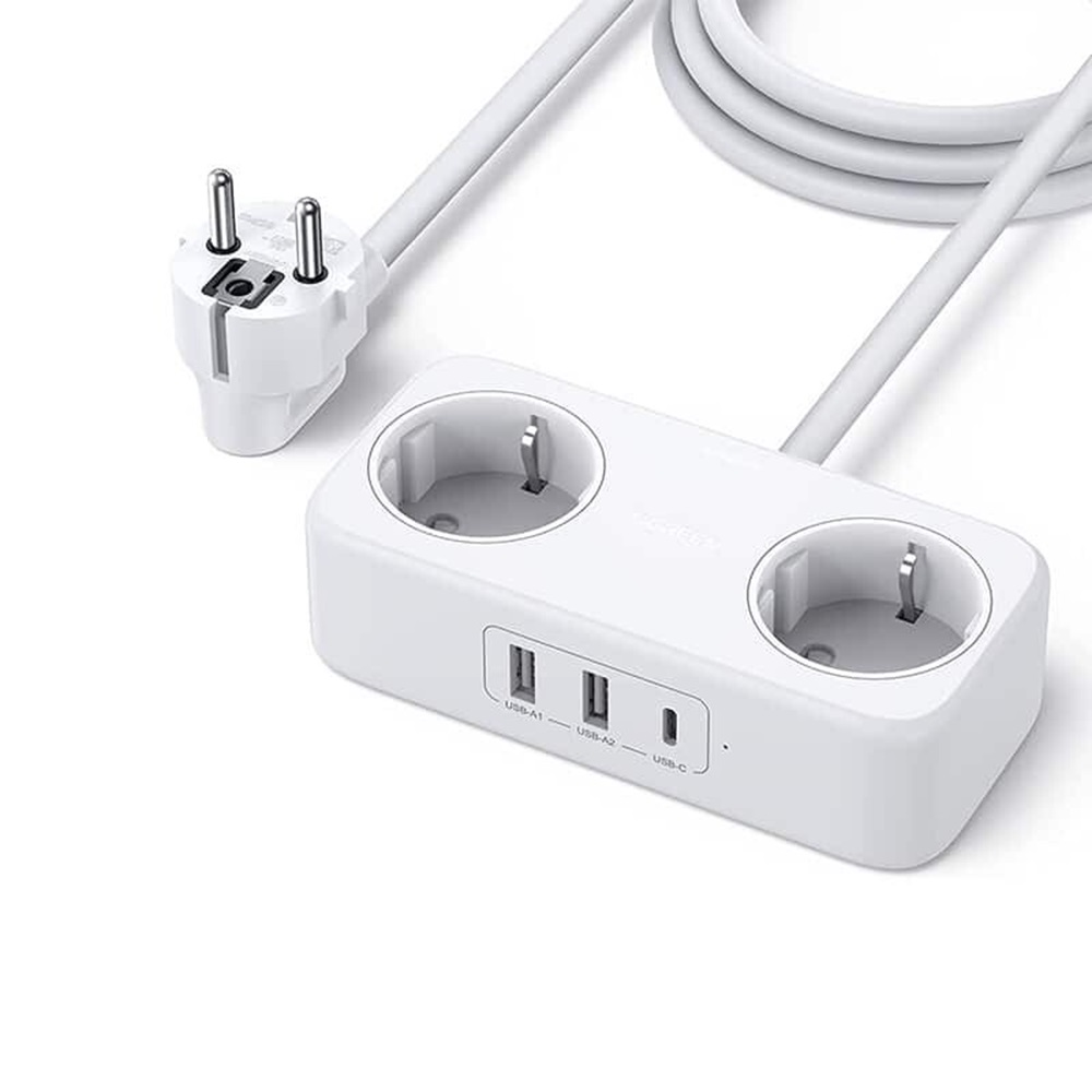 UGREEN Power Strip 2 Plug + 2*USB-A + 1*USB-C, 30W DigiNest Life EU CD280, White