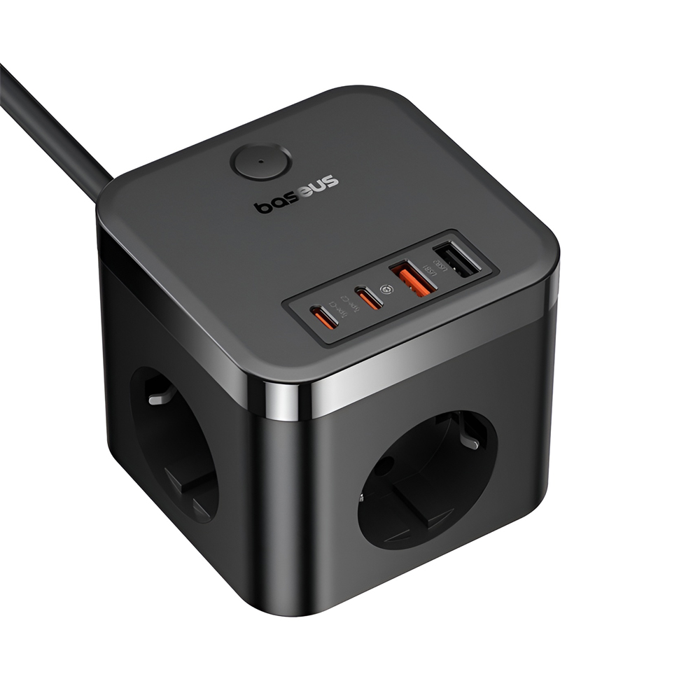 Baseus Power Strip Cube 30W 3AC+2*USB-A+2*Type-C 1,5M, PowerCombo Cube, Cluster Black