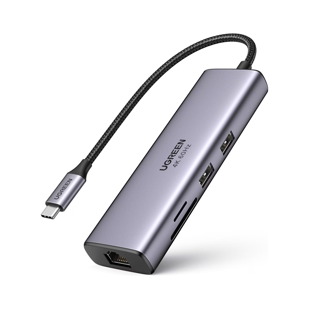 UGREEN HUB 7in1 USB-C To 4K@60Hz HDMI + 2*USB-A 3.0 + RJ45 Gigabit  + SD/TF Card Slot + PD 100W | CM512, Grey