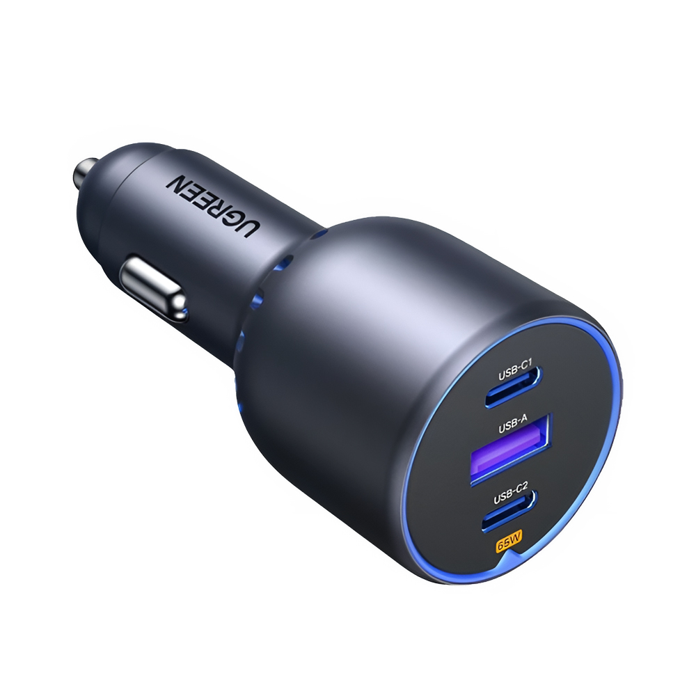 UGREEN Car Charger 2*Type-C+1*USB-A Aluminum 3A 75W, Grey