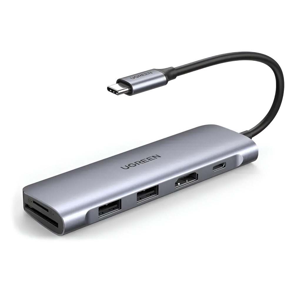 UGREEN Docking Station 6in1 USB-C to 1*HDMI 4K@30Hz + 2*USB-A 3.0 + 1*SD + 1*TF + PD 100W | CM195, Gray