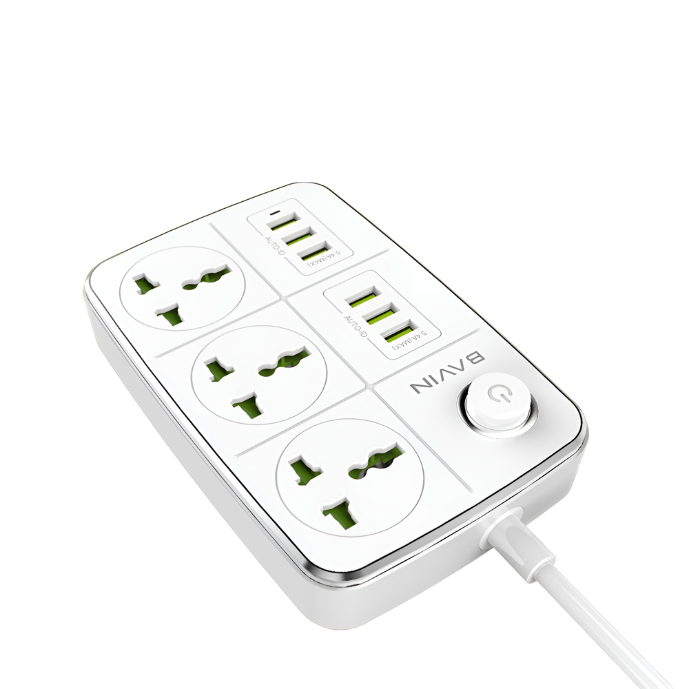 BAVIN Power Socket, 4 Universal Outlets, Child Protection, EU Plug, 1.5m, White