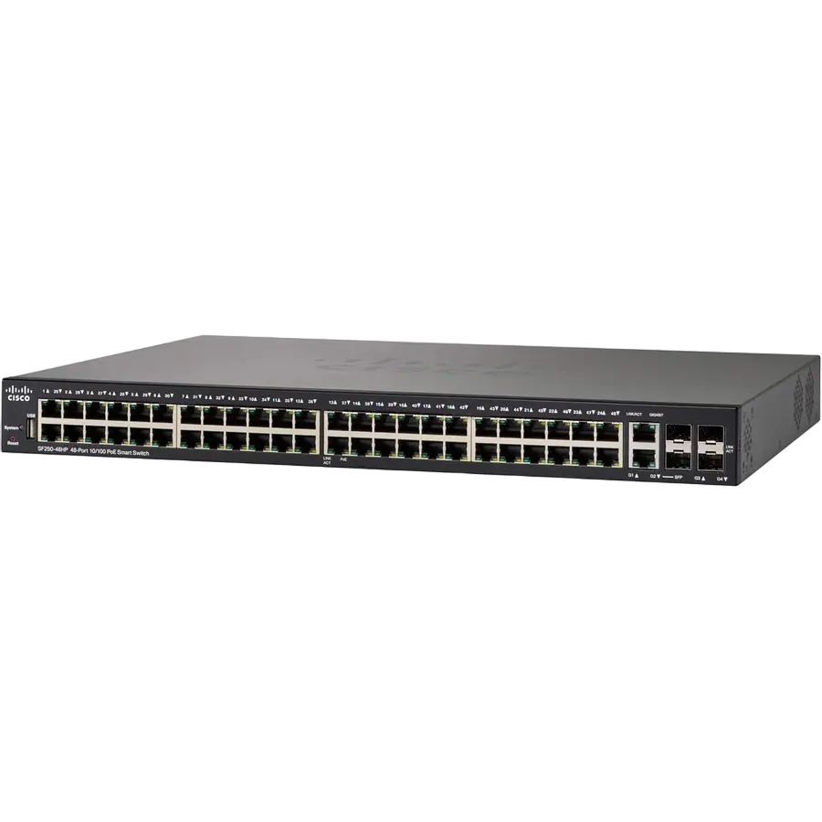 Сетевой коммутатор Cisco SF250-48, 4x 10/100 Мбит/с, 4x SFP,Роутеры, Модемы, свичь, usb на lan