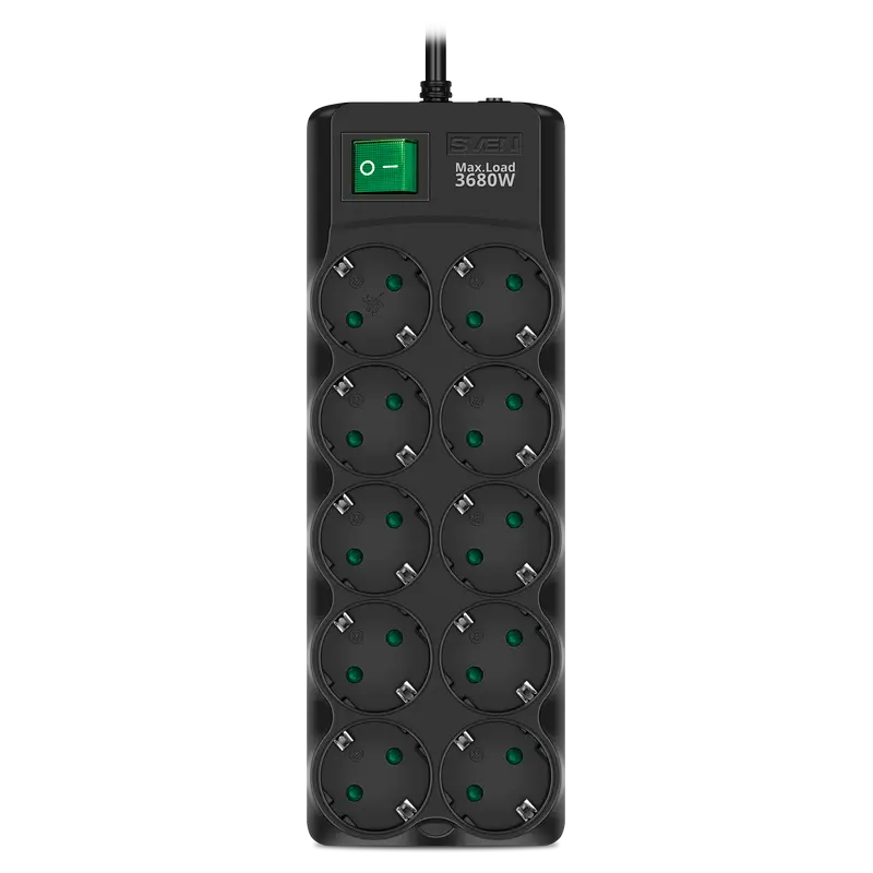 Сетевой фильтр SVEN SF-10E-16, 10 Розеток, 1,8м, Черный