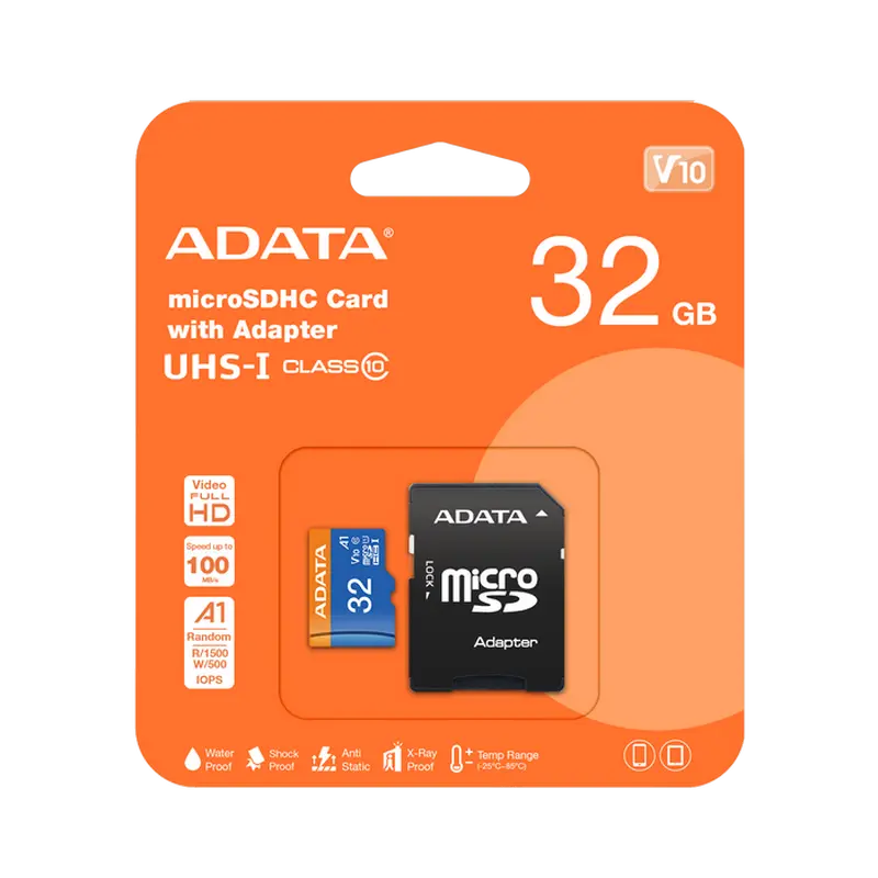 Карта памяти ADATA Premier MicroSDHC, 32Гб (AUSDH32GUICL10A1-RA1)