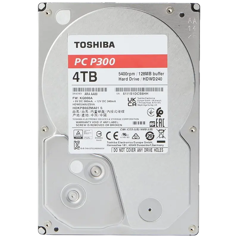 Жесткий диск Toshiba P300, 3.5", 4 ТБ <HDWD240UZSVA>