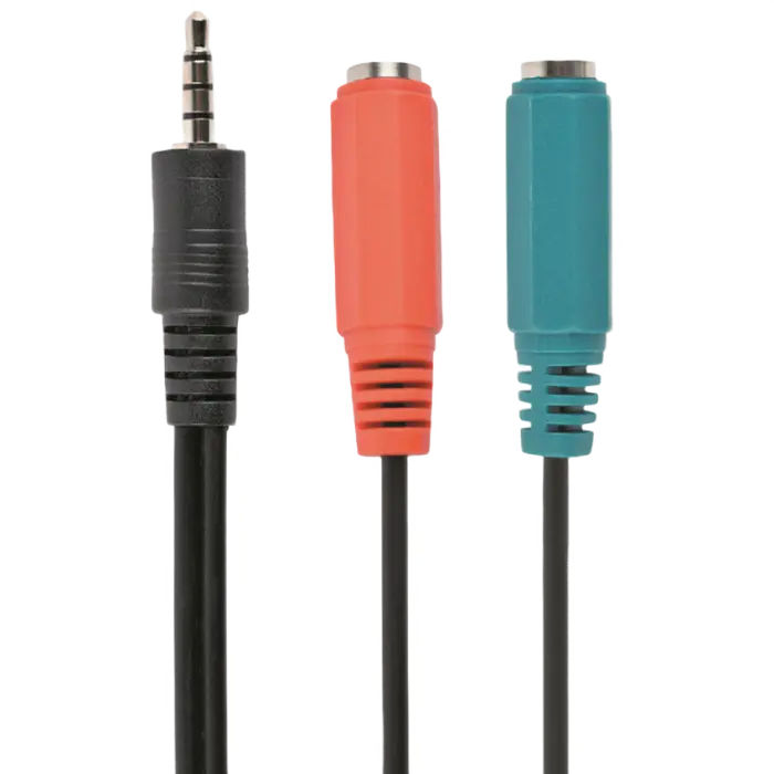 Аудио адаптер Cablexpert CCA-417, 3.5mm 4-pin (M) - 2x 3.5mm 3-pin (F), 0,2м, Чёрный,usb ,micro ,iphone, 3.5, tupe-c, тюльпаны