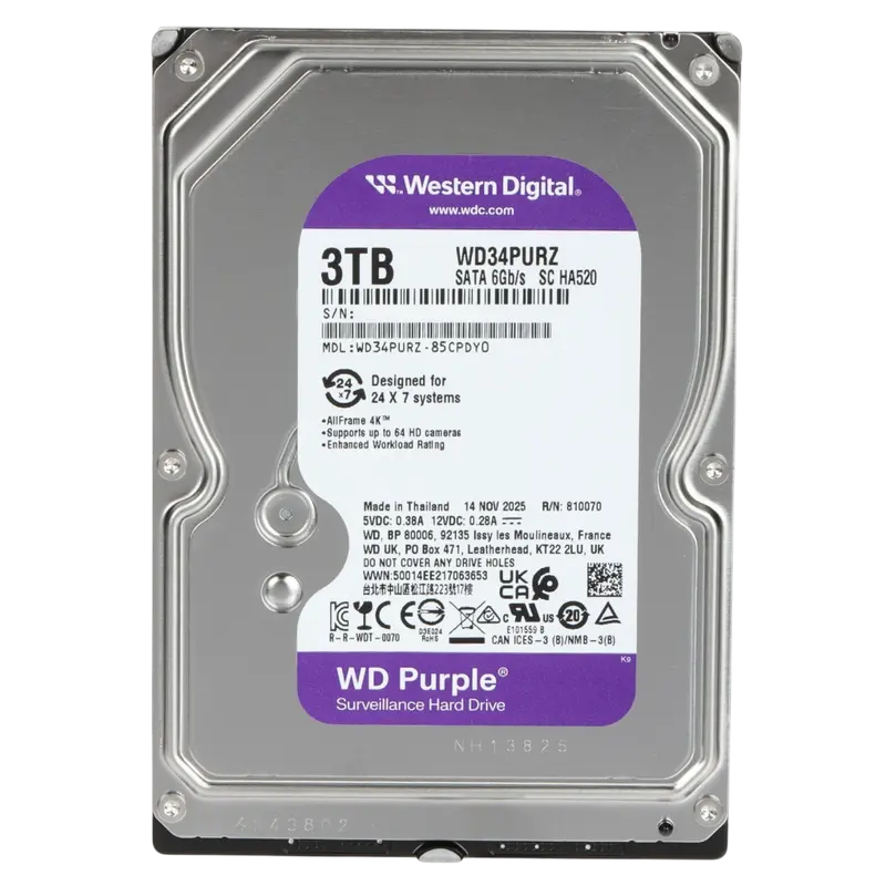 Жесткий диск Western Digital WD Purple, 3.5", 3 ТБ <WD34PURZ>