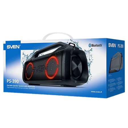 Speakers SVEN "PS-390", 50W, Waterproof (IPx5), TWS, Bluetooth, microSD, 3600mA*h, Black Speakers SVEN "PS-390", 50W, Waterproof (IPx5), TWS, Bluetooth, microSD, 3600mA*h, Black