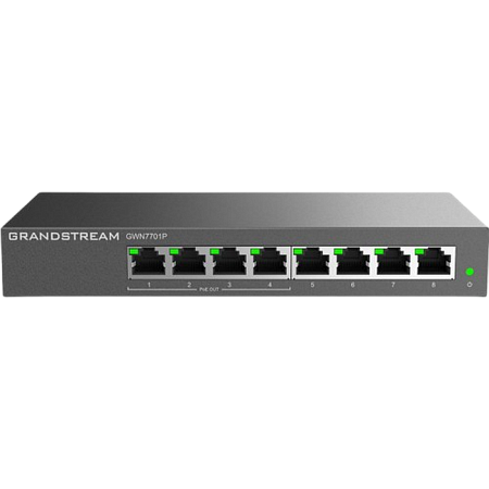 .8-port 10/100/1000Mbps  POE, Grandstream "GWN7701P", with 4-Port PoE, 60W Budget, Metal