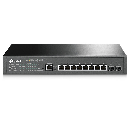 .8-port Gigabit  Managed PoE+ Switch, TP-LINK "T2500G-10MPS", 2x1Gbps SFP, 116W Budget, steel case