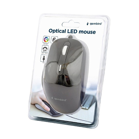 Mouse Gembird MUS-6B-02, 1200-3200 dpi, 6 buttons, Ergonomic, 1.35m, Black, USB Mouse Gembird MUS-6B-02, 1200-3200 dpi, 6 buttons, Ergonomic, 1.35m, Black, USB