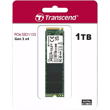 .M.2 NVMe SSD 1.0TB  Transcend 115S [PCIe 3.0 x4, R/W:3200/2000MB/s, 250/170K IOPS, 400TBW, 3DTLC]